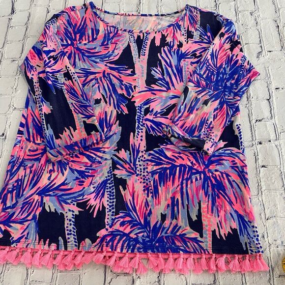 Lilly Pulitzer Top Blouse Women’s Size S Color Pink Tassel 3/4 Length Sleeve - Picture 8 of 10